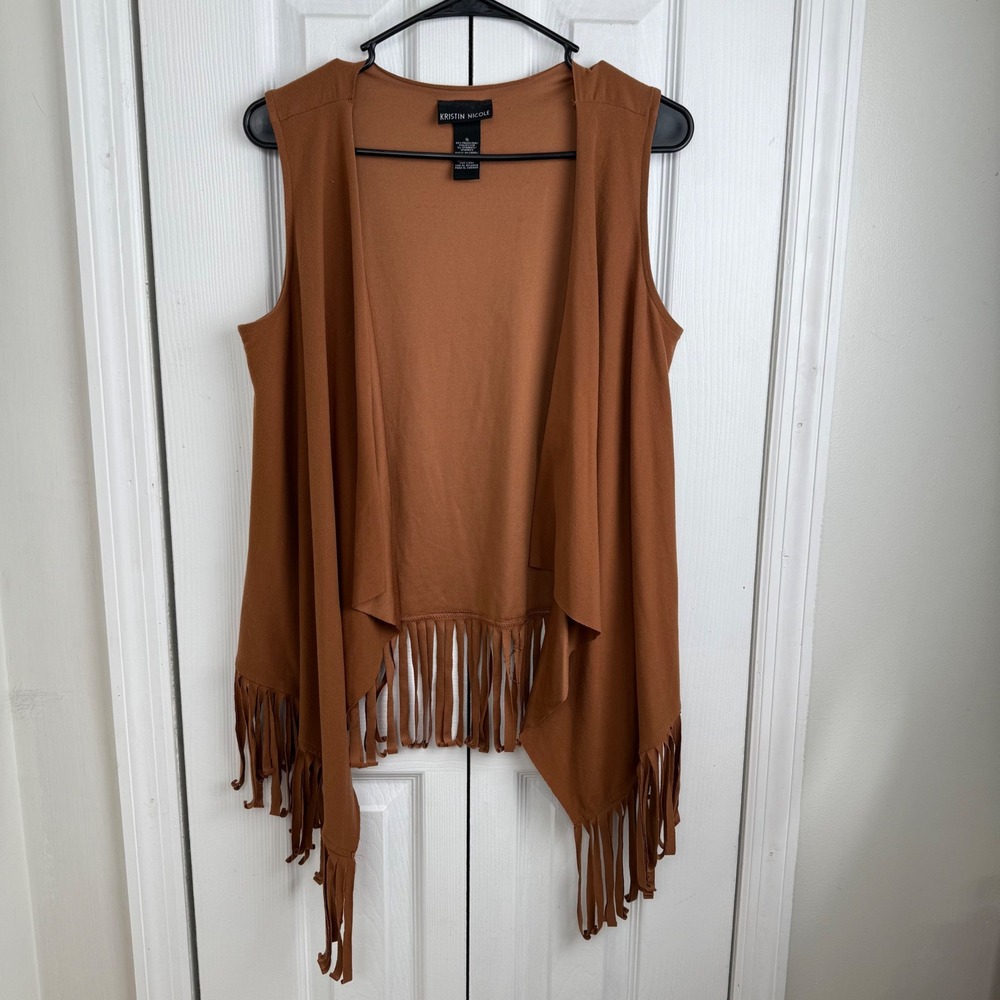 Kristin Nicole Fringe Vest Brown‎ Boho Festival Western Hippie Layering S